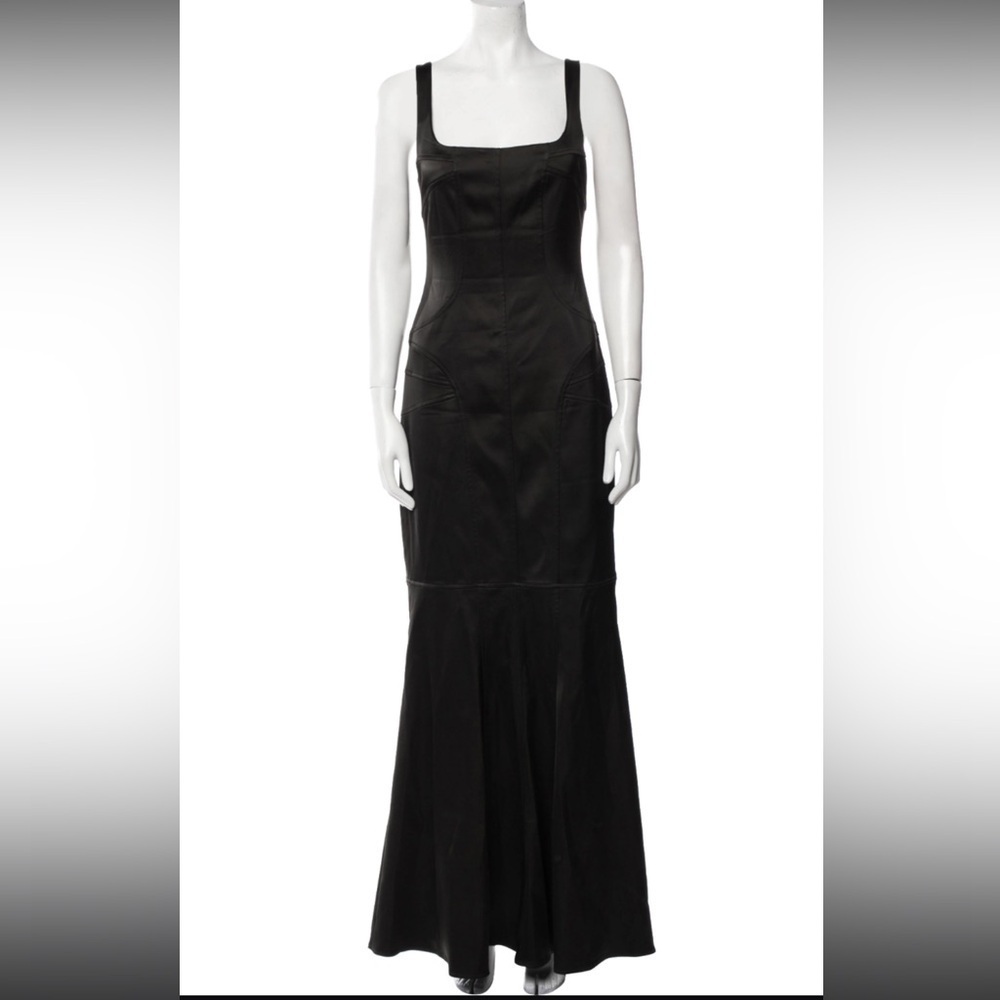 David Meister Elegant Black Evening Satin Dress Sz. 8 - Picture 3 of 10